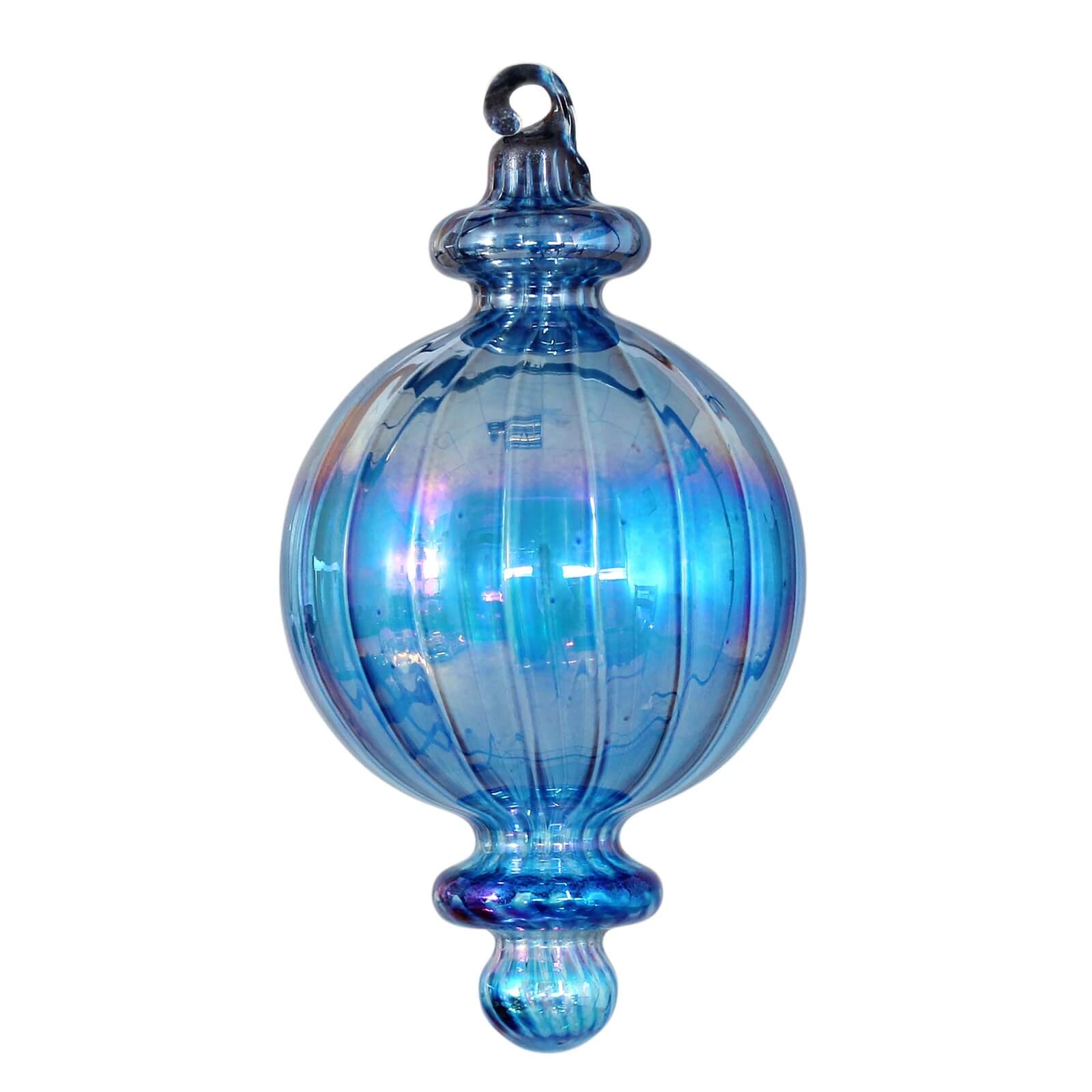 Blue Iridescent Glass Balloon Finial Hanging Tree Decoration