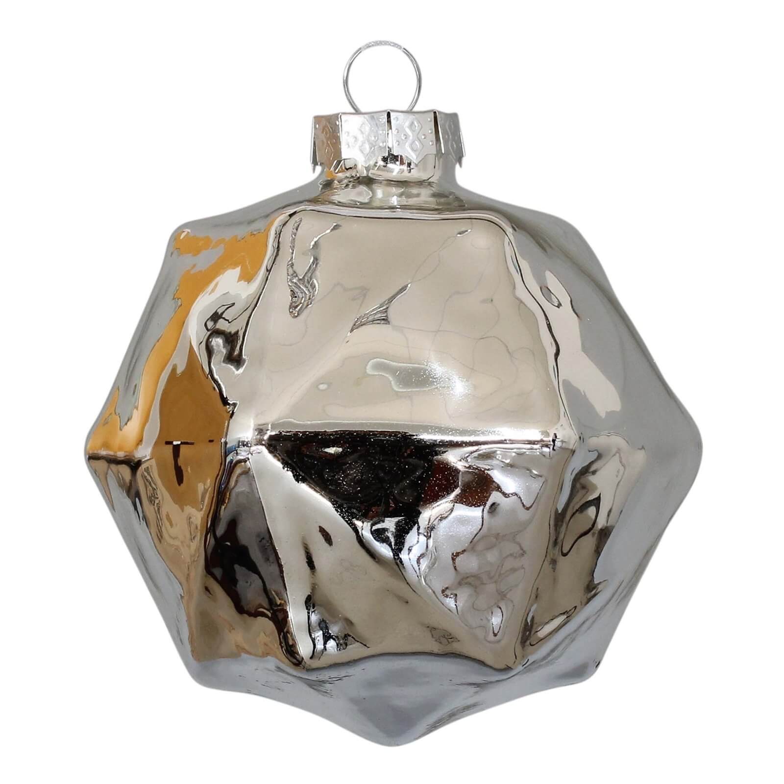 Silver Geometric Faceted Glass Christmas Tree Bauble