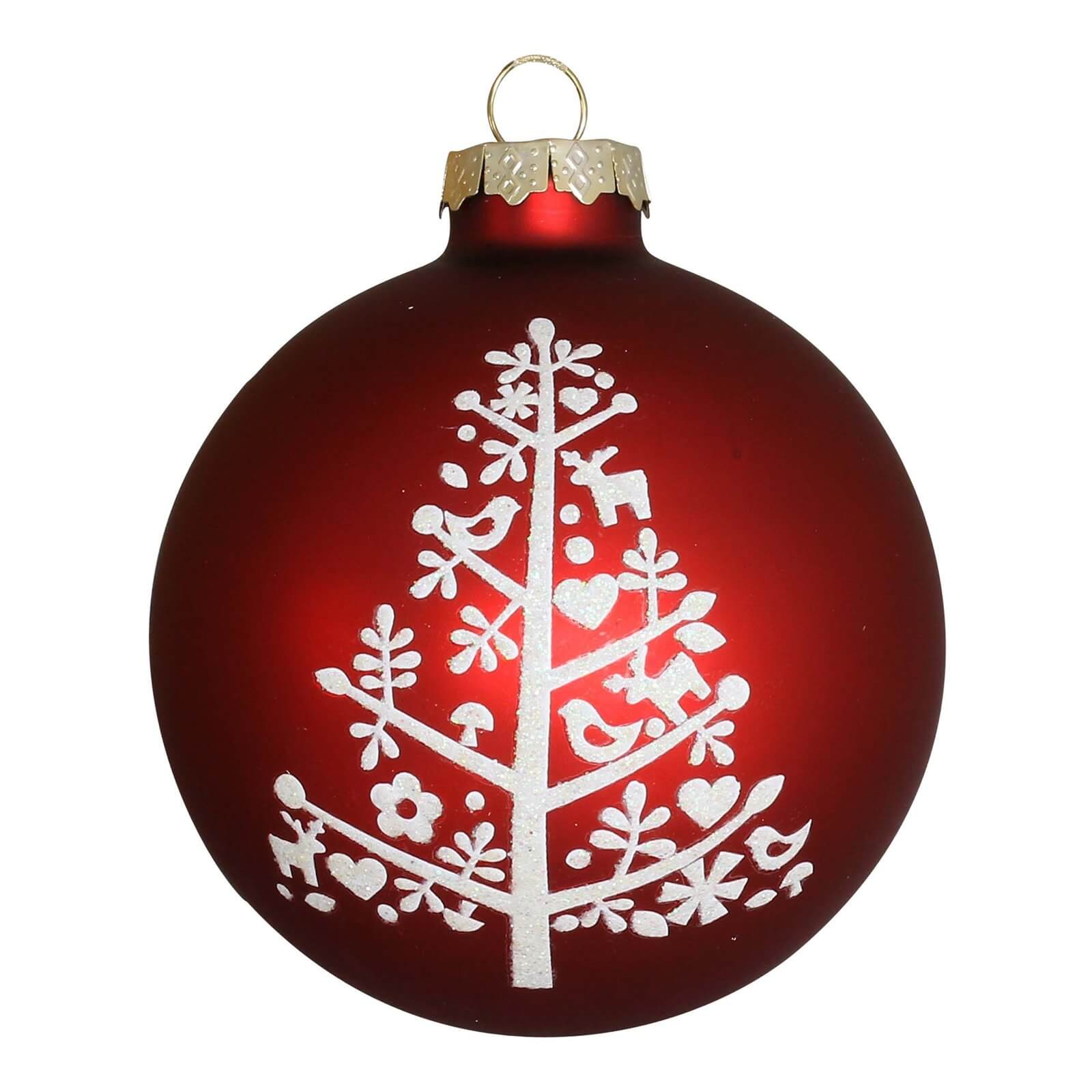 Red White Painted Tree Glass Christmas Tree Bauble