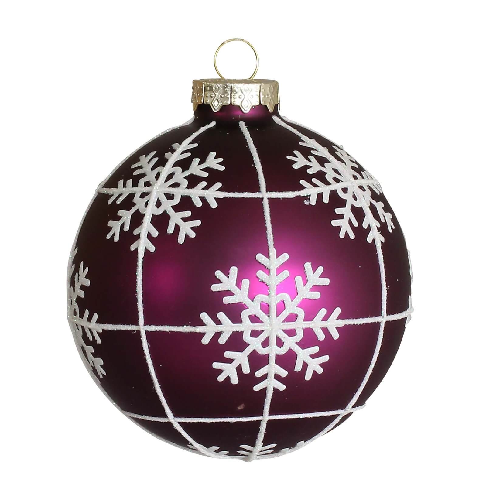 Damson White Snowflake Glass Christmas Tree Bauble
