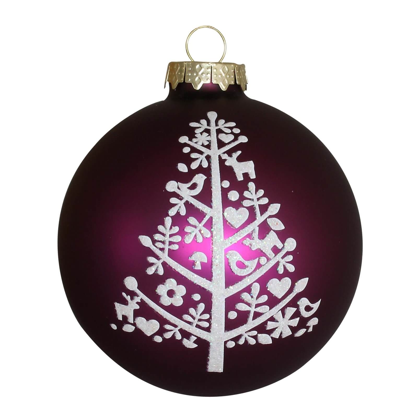 Purple White Painted Tree Glass Christmas Tree Bauble