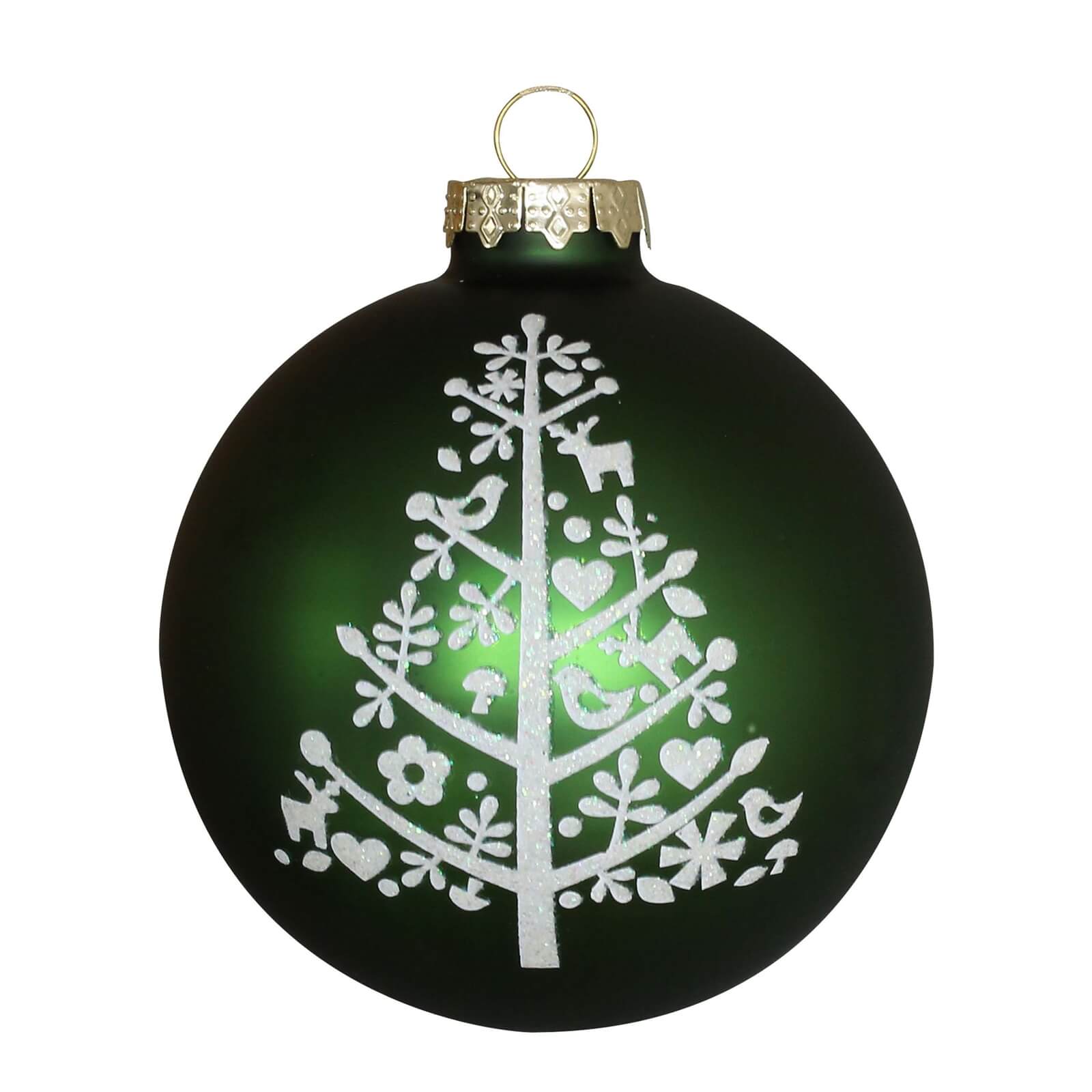 Green White Painted Tree Glass Christmas Tree Bauble