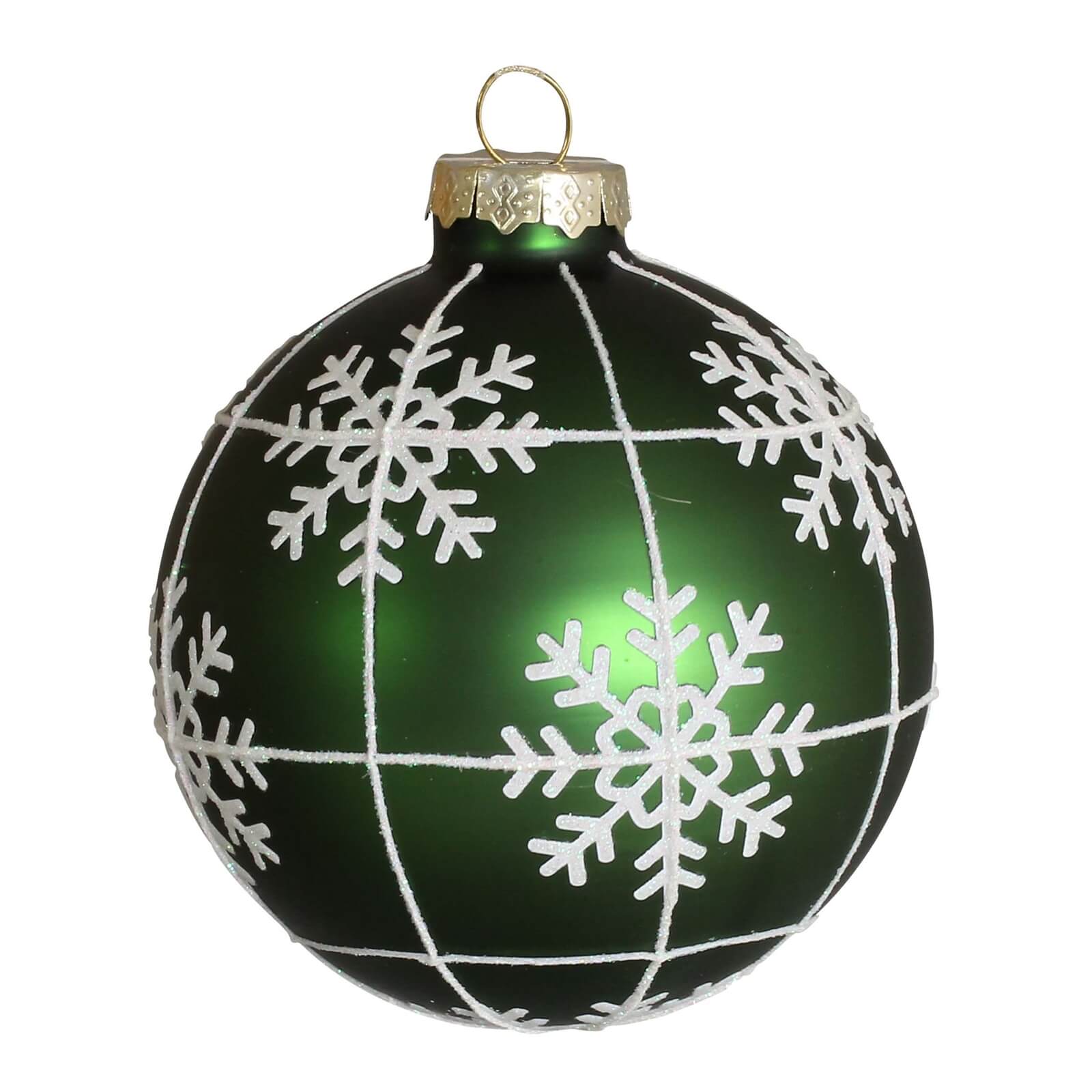 Green White Snowflake Glass Christmas Tree Bauble