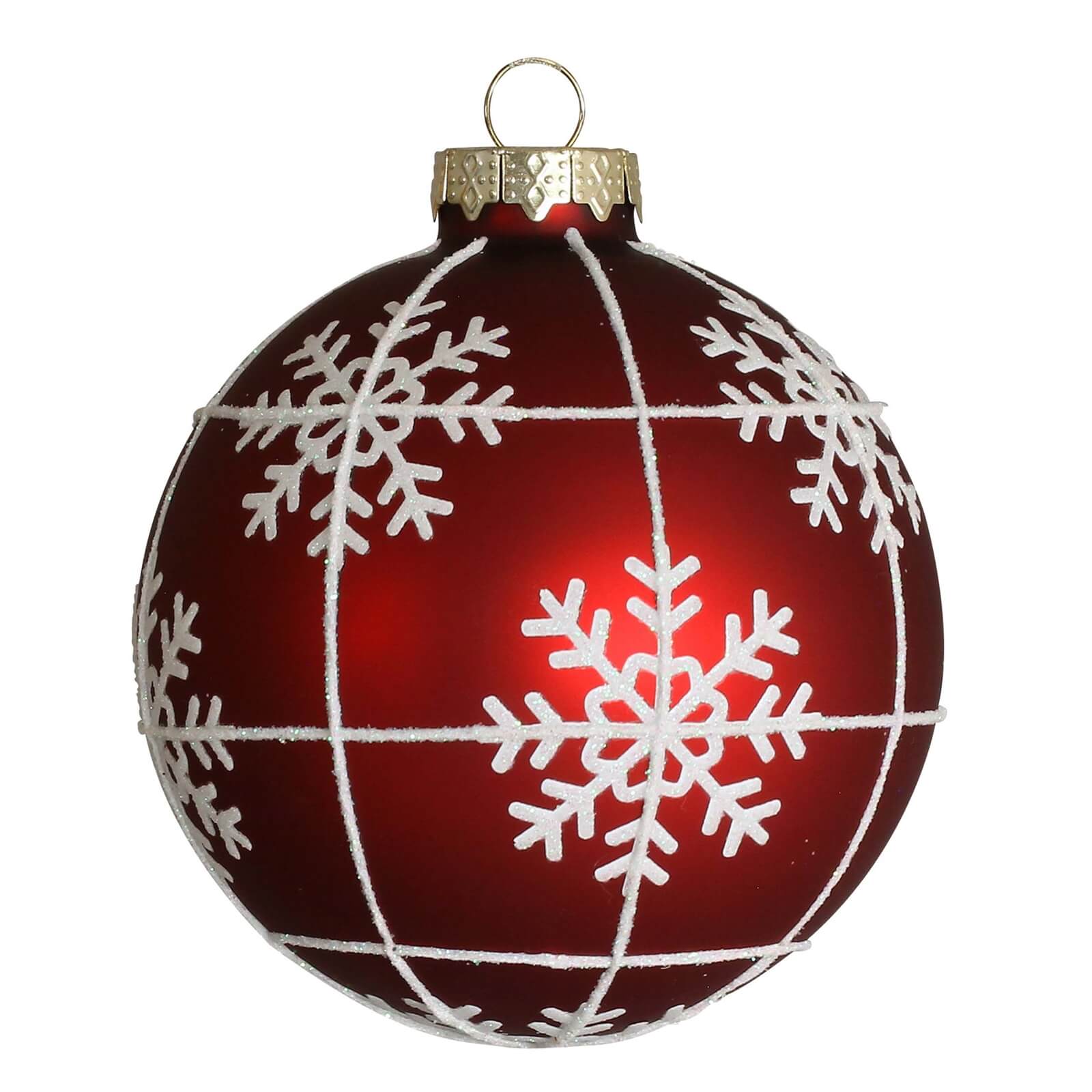 Red White Snowflake Glass Christmas Tree Bauble
