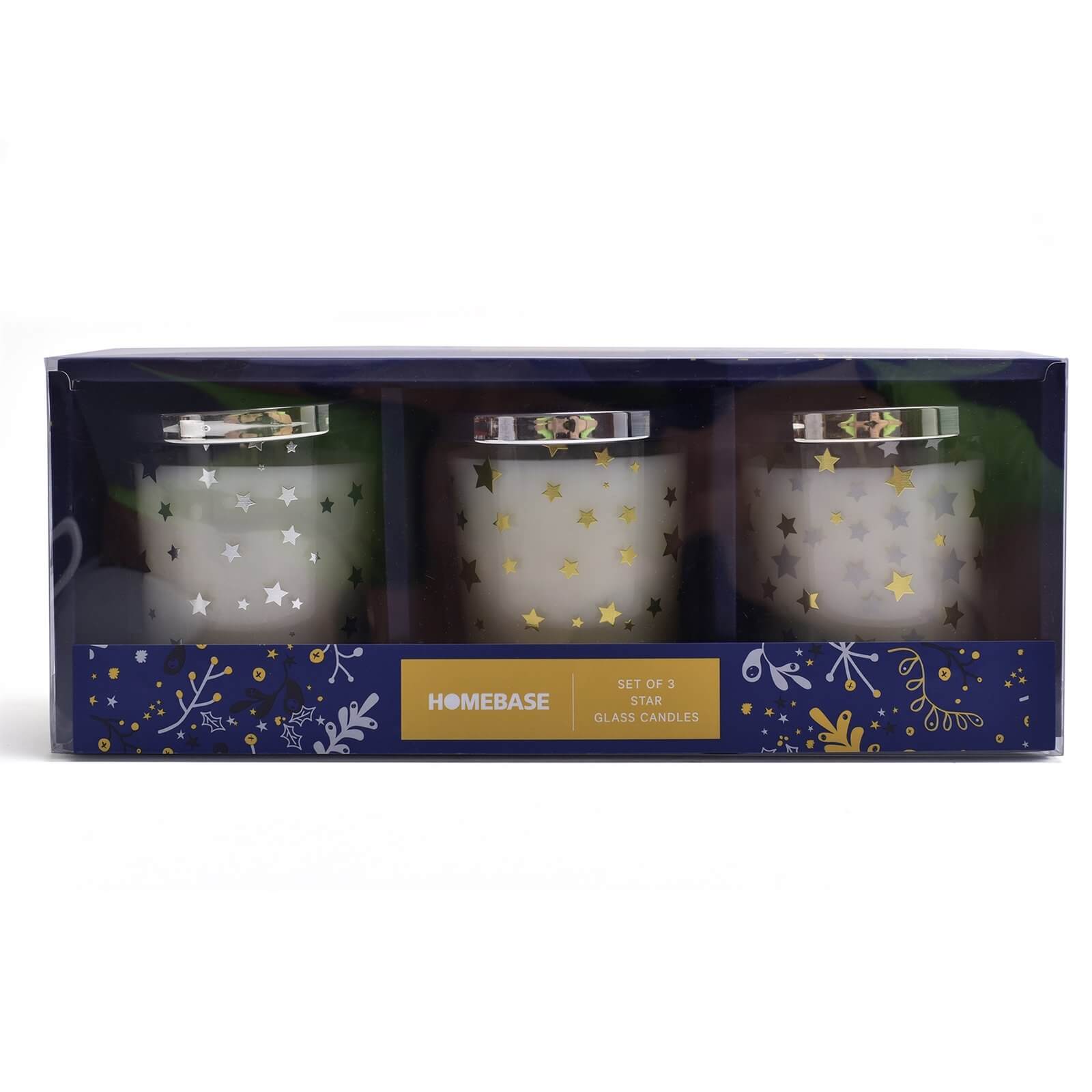 Set of 3 Star Glass Candles (8x9cm)