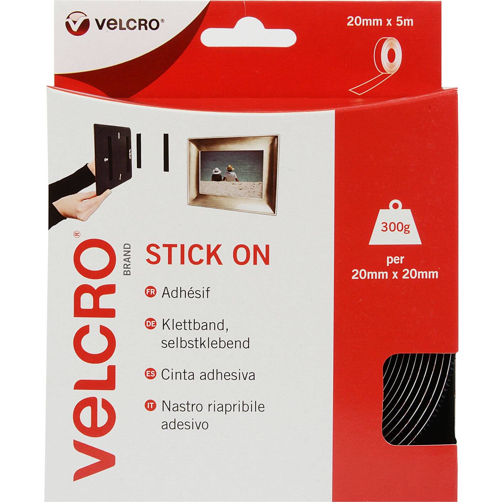 VELCRO? Brand Stick-On Tape - Black - 20mm x 5m