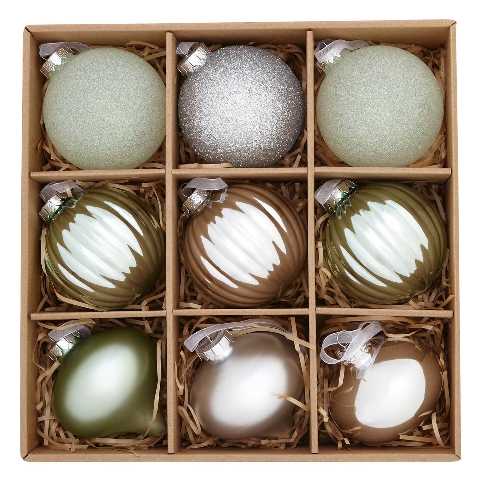 Pack of 9 Homeland Flora Glass Tree Baubles Boxed