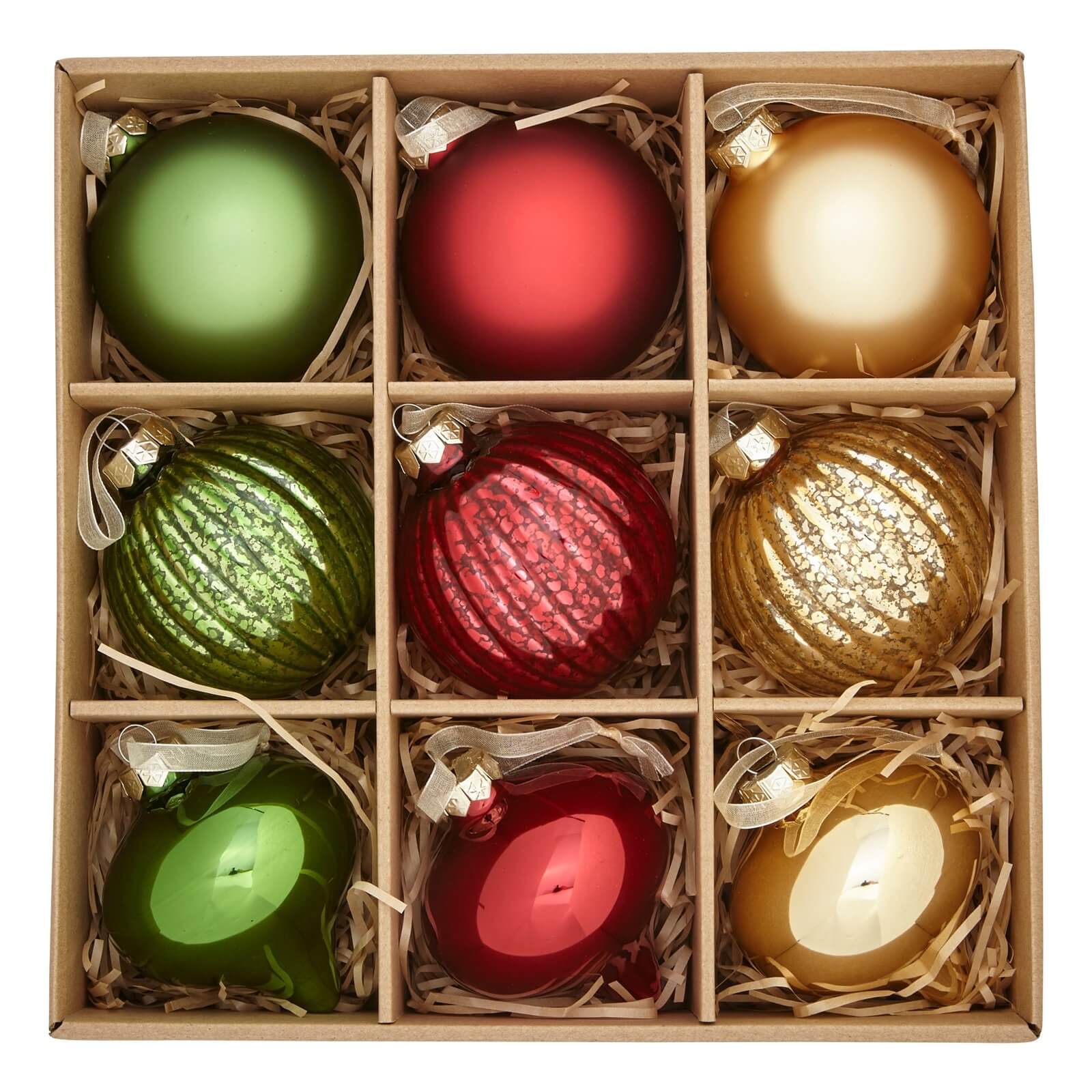 Pack of 9 Deco Luxe Glass Tree Baubles Boxed