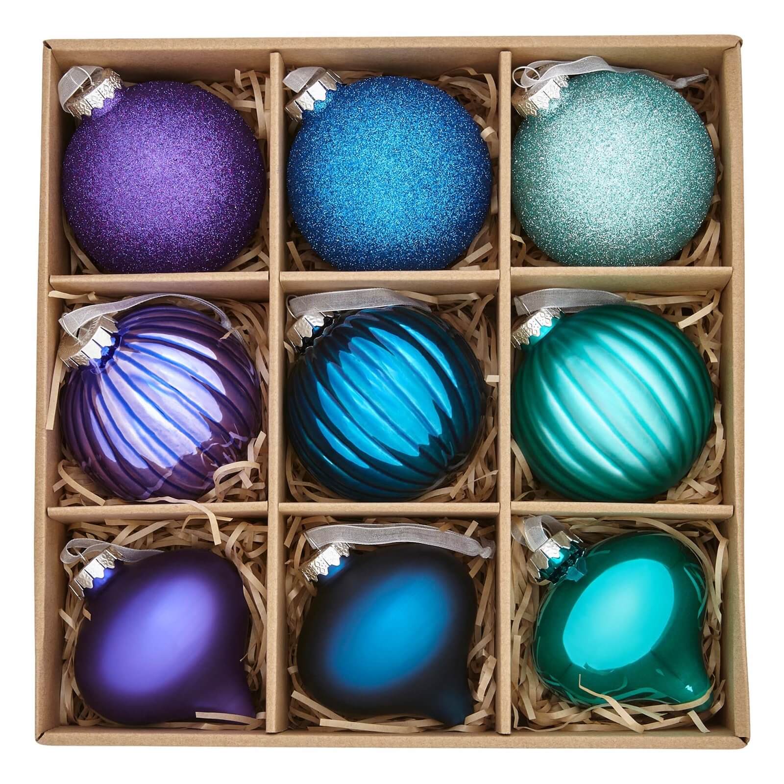 Pack of 9 Opulent Treasure Glass Tree Baubles Boxed