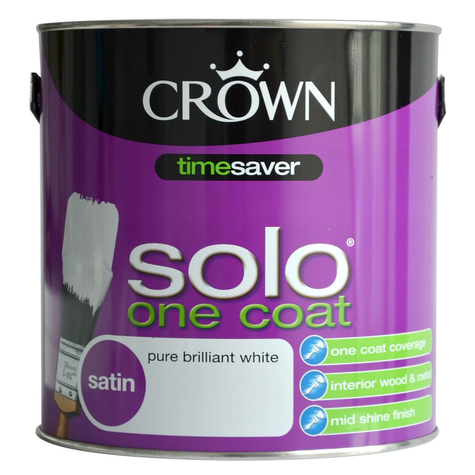 Crown Solo One Coat Satin Paint Pure Brilliant White - 2.5L