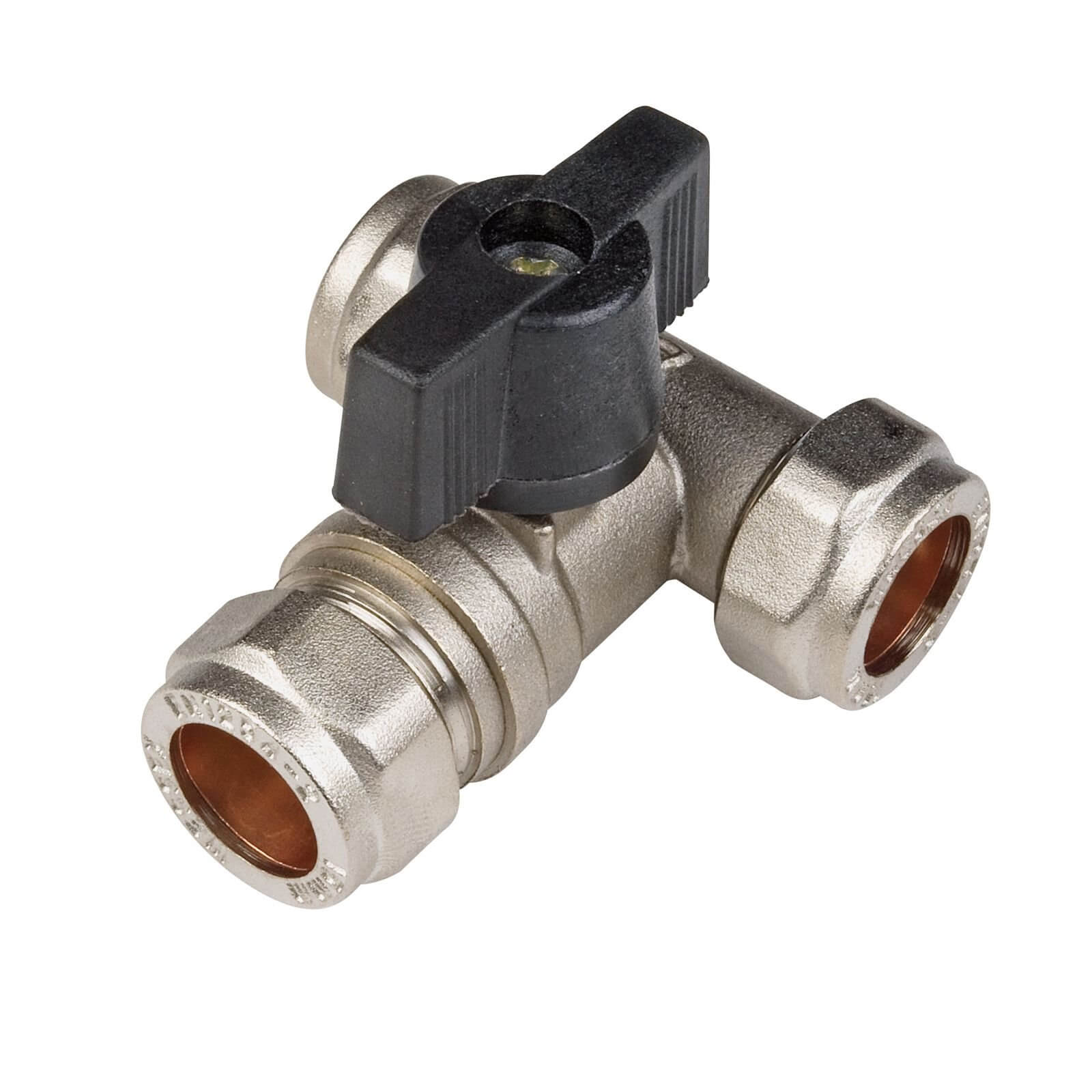Isolation Tee Valve with On Off Handle Compression Fitting - 15mm