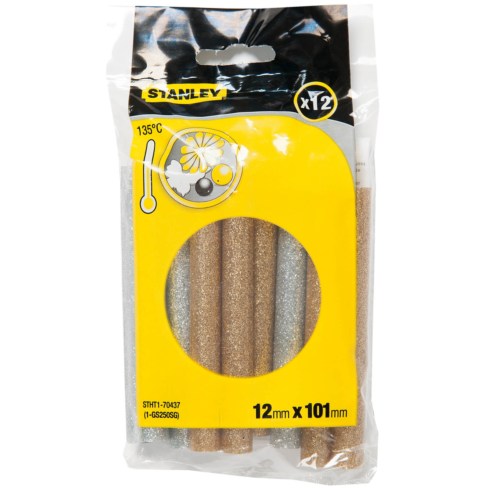 STANLEY Low Temperature Glitter Gold/Silver 12x101mm Glue Sticks- Pack of 12 (STHT1-70437)