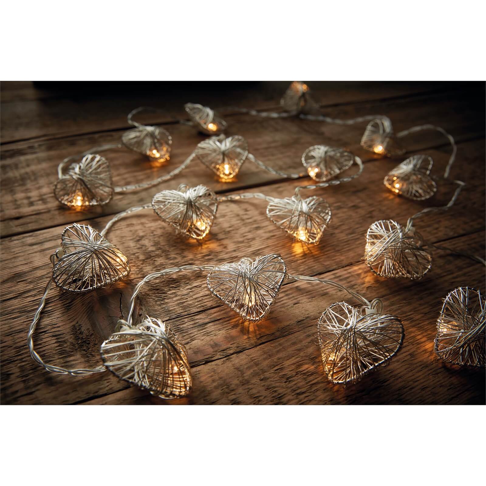 20 Silver Heart String Lights (Battery Operated)