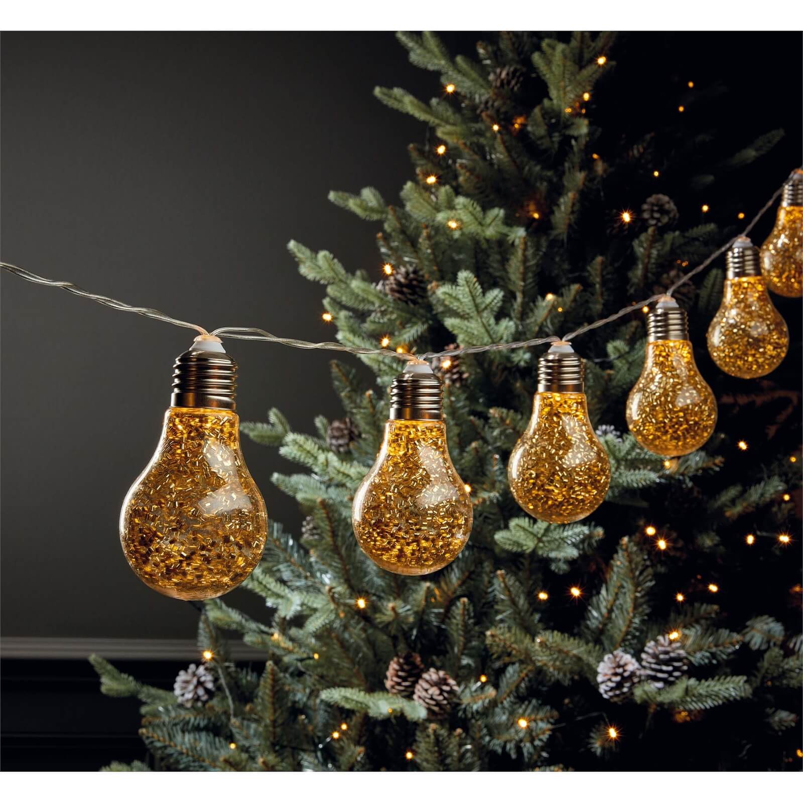 10 Gold Glitter Bulb String Lights (Battery Operated)