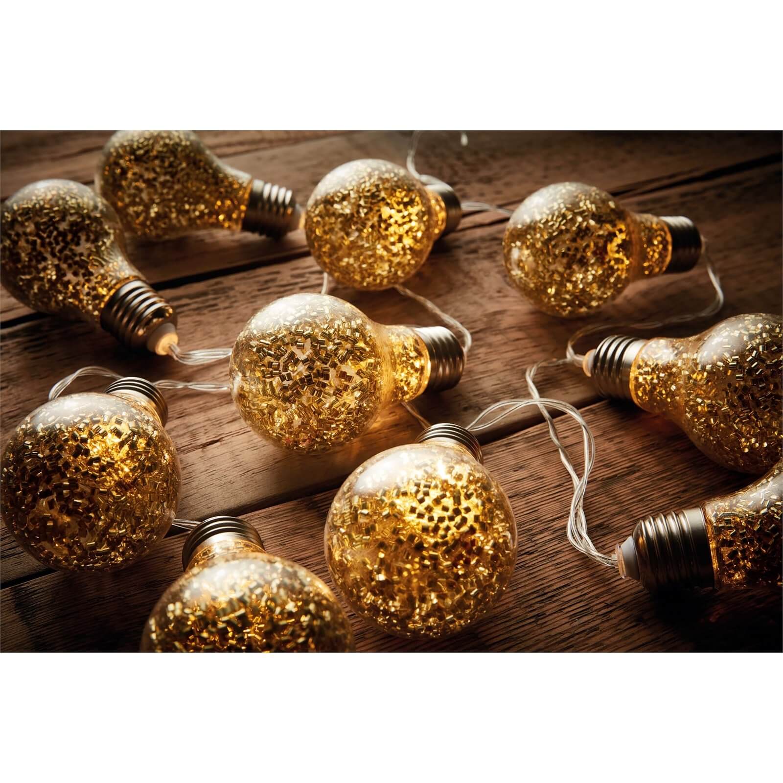 10 Gold Glitter Bulb String Lights (Battery Operated)