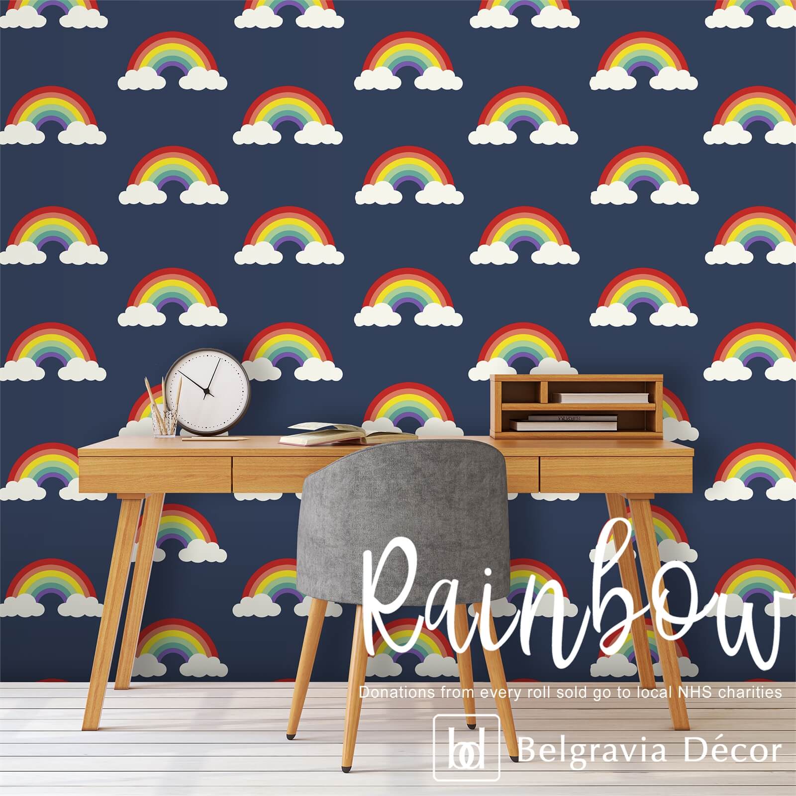 Belgravia Decor Rainbow Navy Wallpaper (supporting NHS charities)