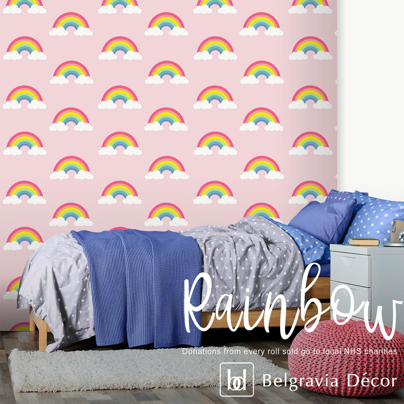 Belgravia Decor Rainbow Pink Wallpaper (supporting NHS charities)