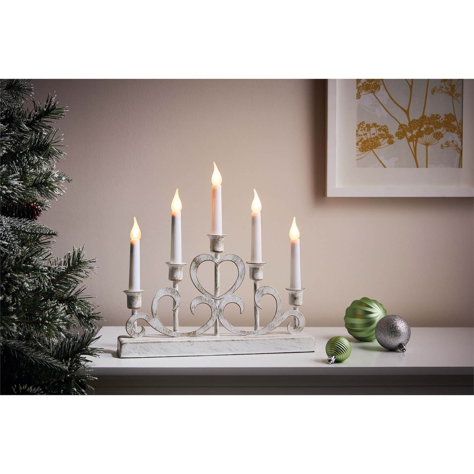 5 LED Metal Scroll Christmas Candle Bridge (Battery Operated)