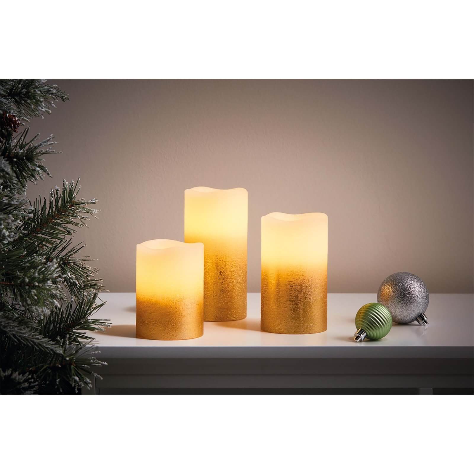 3 LED Gold Ombre Pillar Christmas Candles (Battery Operated)