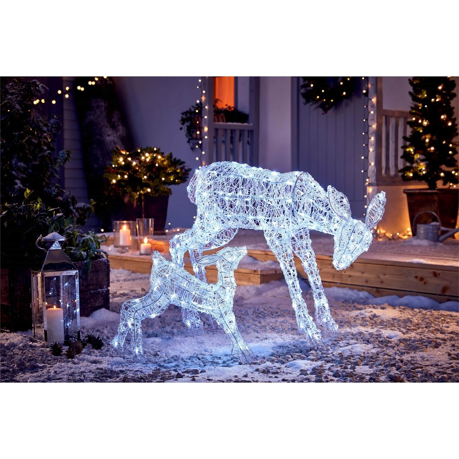 Acrylic LED Family of Reindeer White 3D Outdoor Christmas Light Decoration