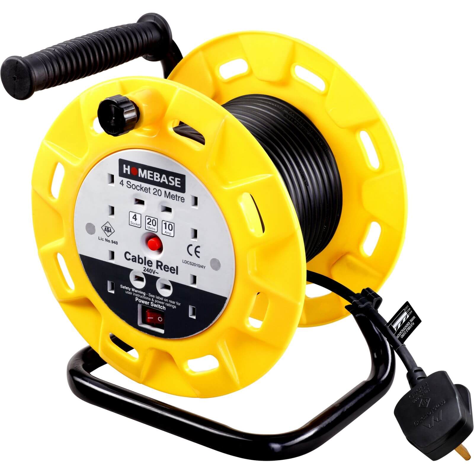 Masterplug 4 Socket Open Drum Cable Reel 20m Yellow/Black