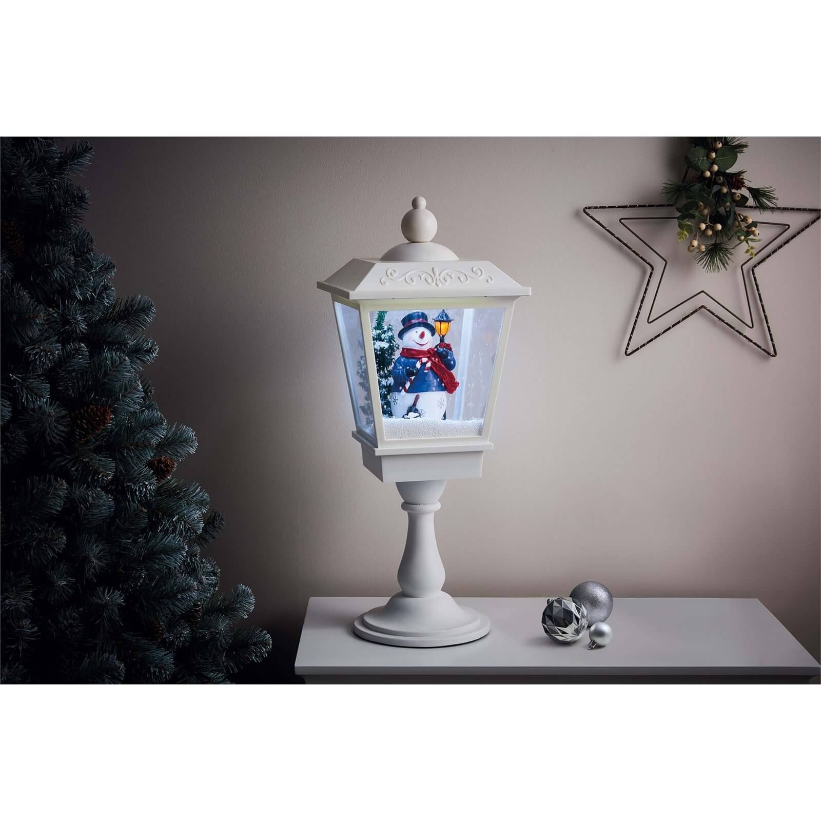 Snowman and Snowy Scene LED Tabletop Christmas Lantern
