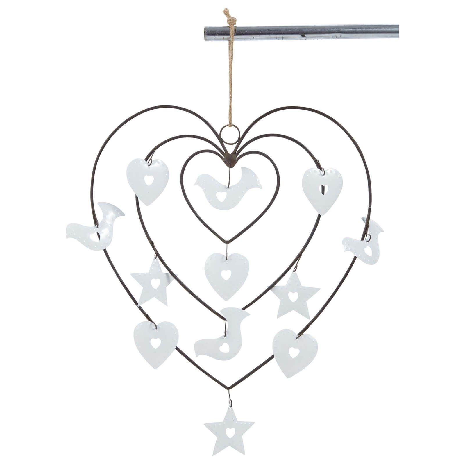 Metal White Heart Hanging Christmas Decoration