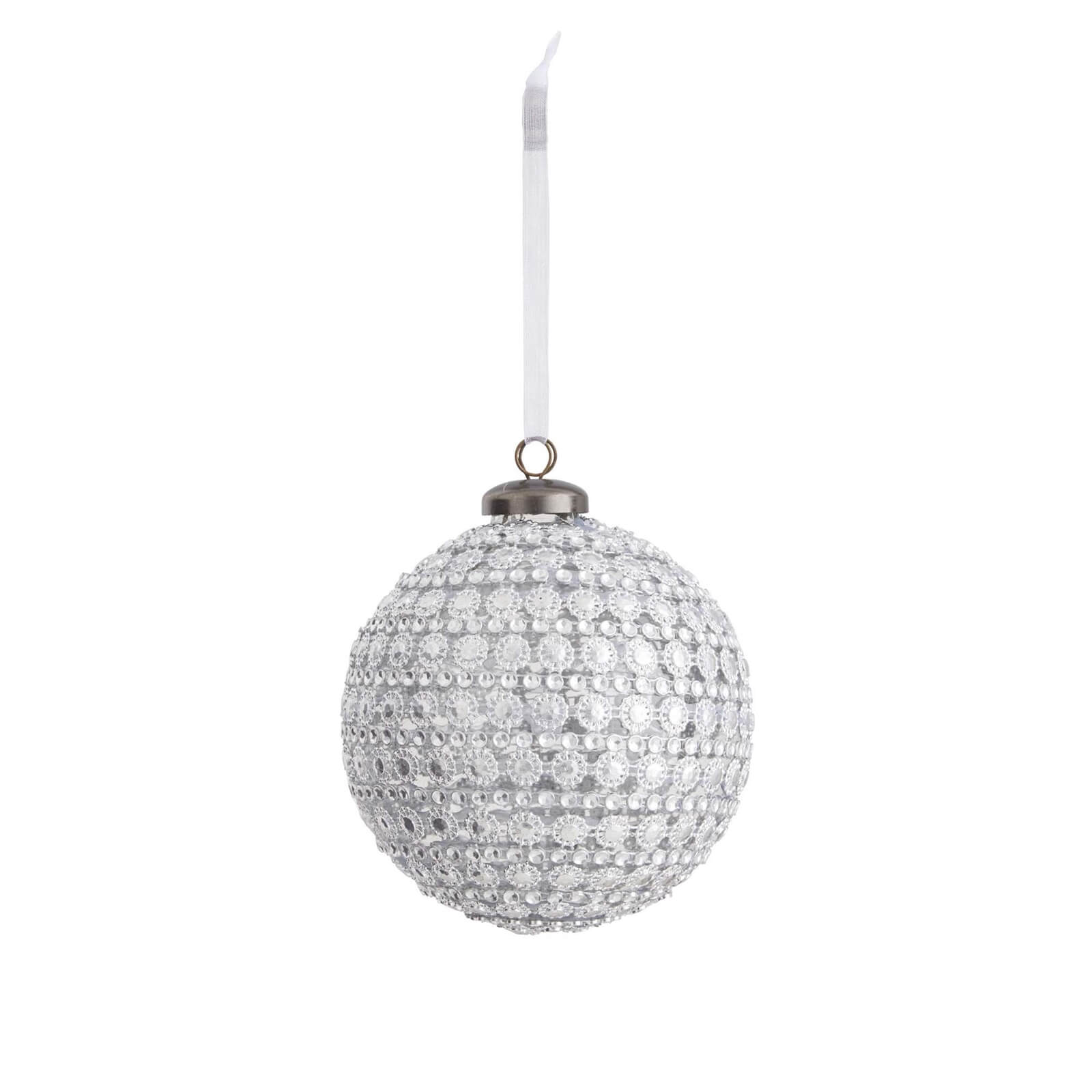 Silver Metal Clear Stone Christmas Tree Bauble