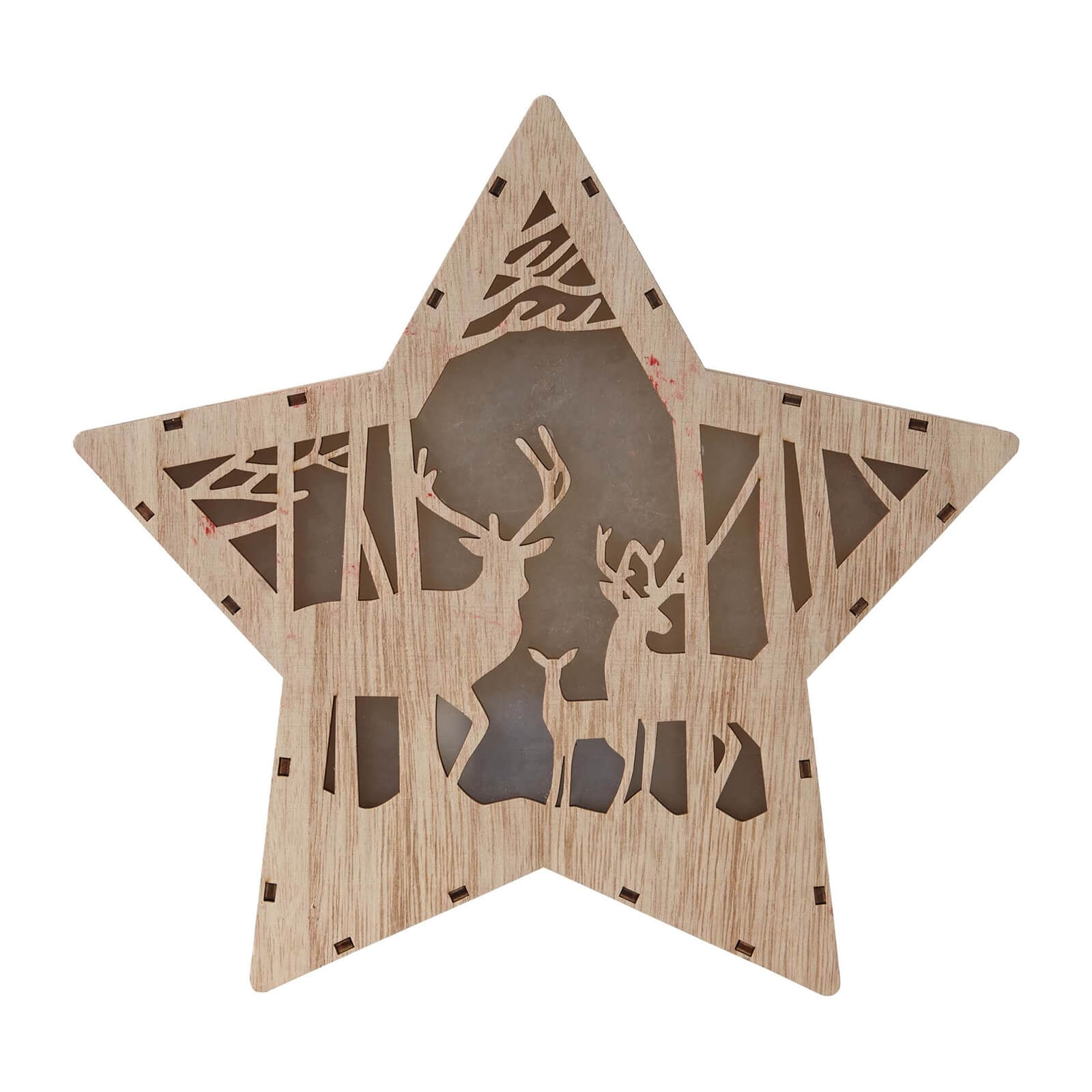 Wooden Deer Scene Light Up Star Decoration (Battery Operated)