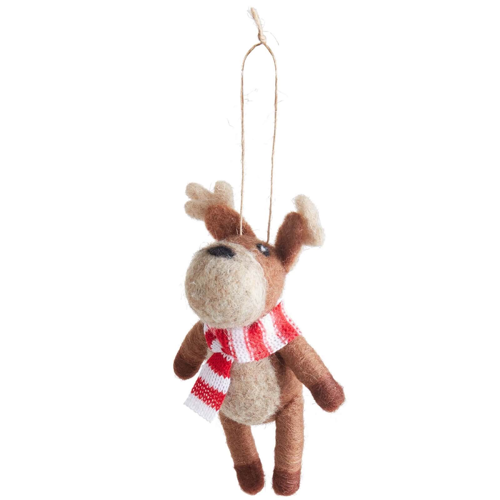 Felt Reindeer With Scarf Hanging Tree Decoration