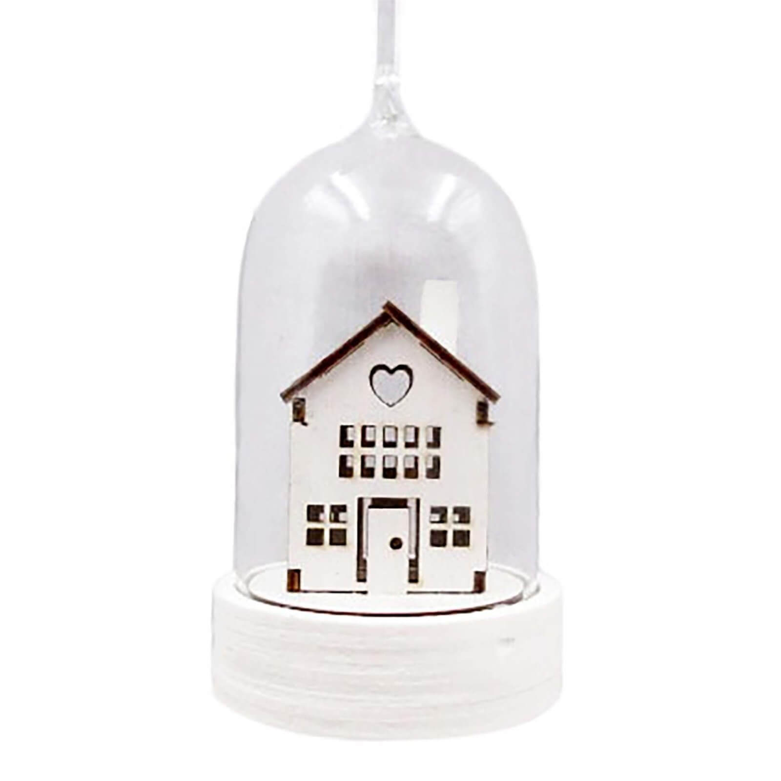 Light Up Cloche Wooden House Hanging Tree Decoration