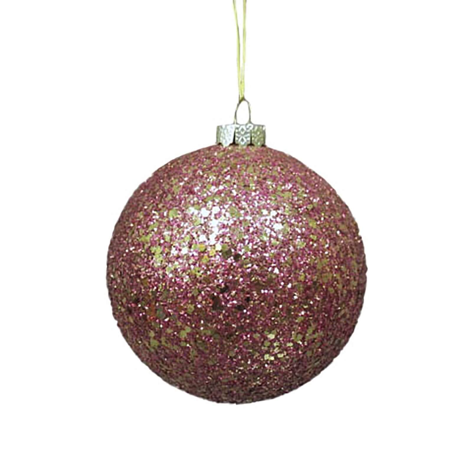 Gold Pink Glitter Christmas Tree Bauble 100mm