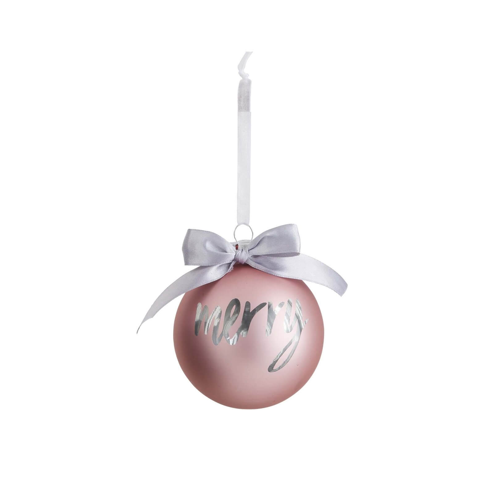 Rose Pink MERRY Glass Christmas Tree Bauble