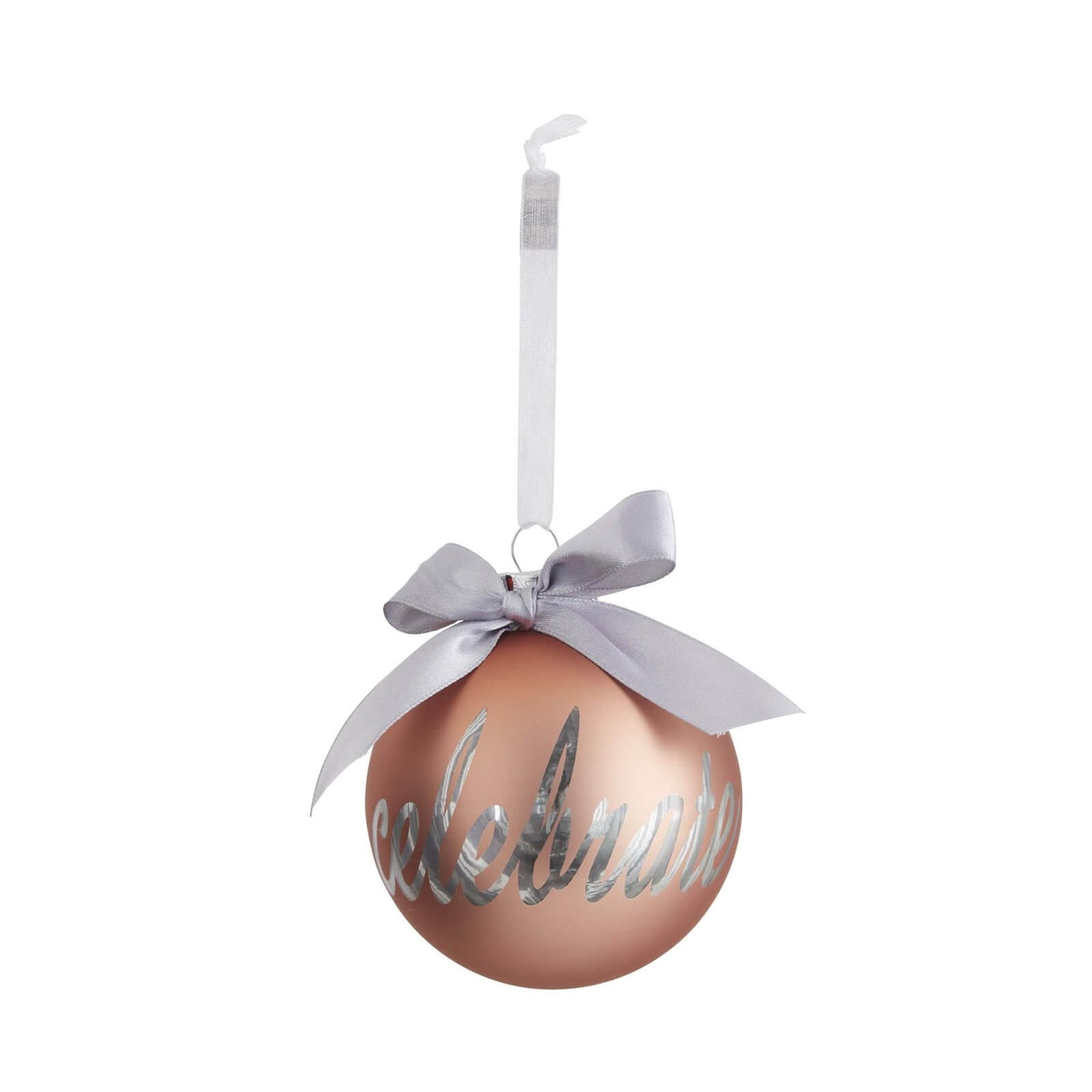 Rose Gold CELEBRATE Glass Christmas Tree Bauble
