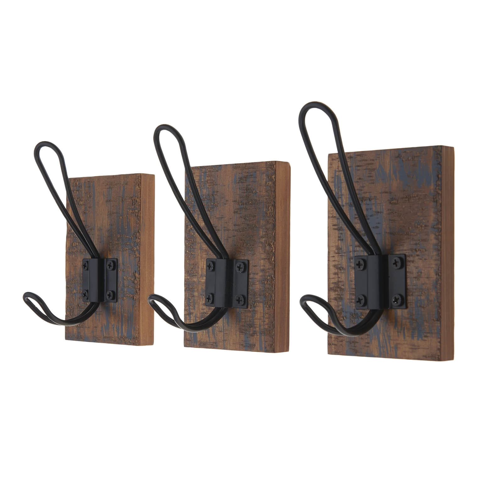 Black Wire Hook on Antique Board - 3 pack