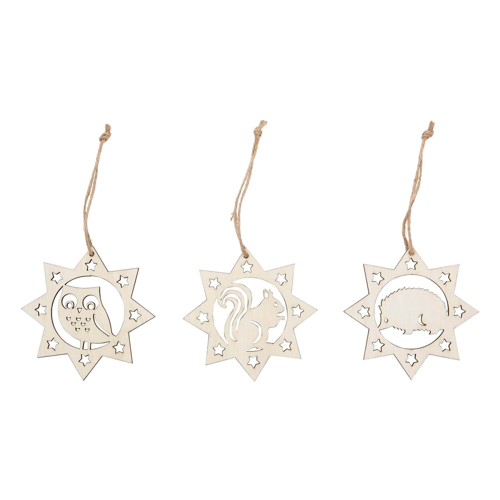 Pack of 9 Wooden Animal Hanging Tree Decorations