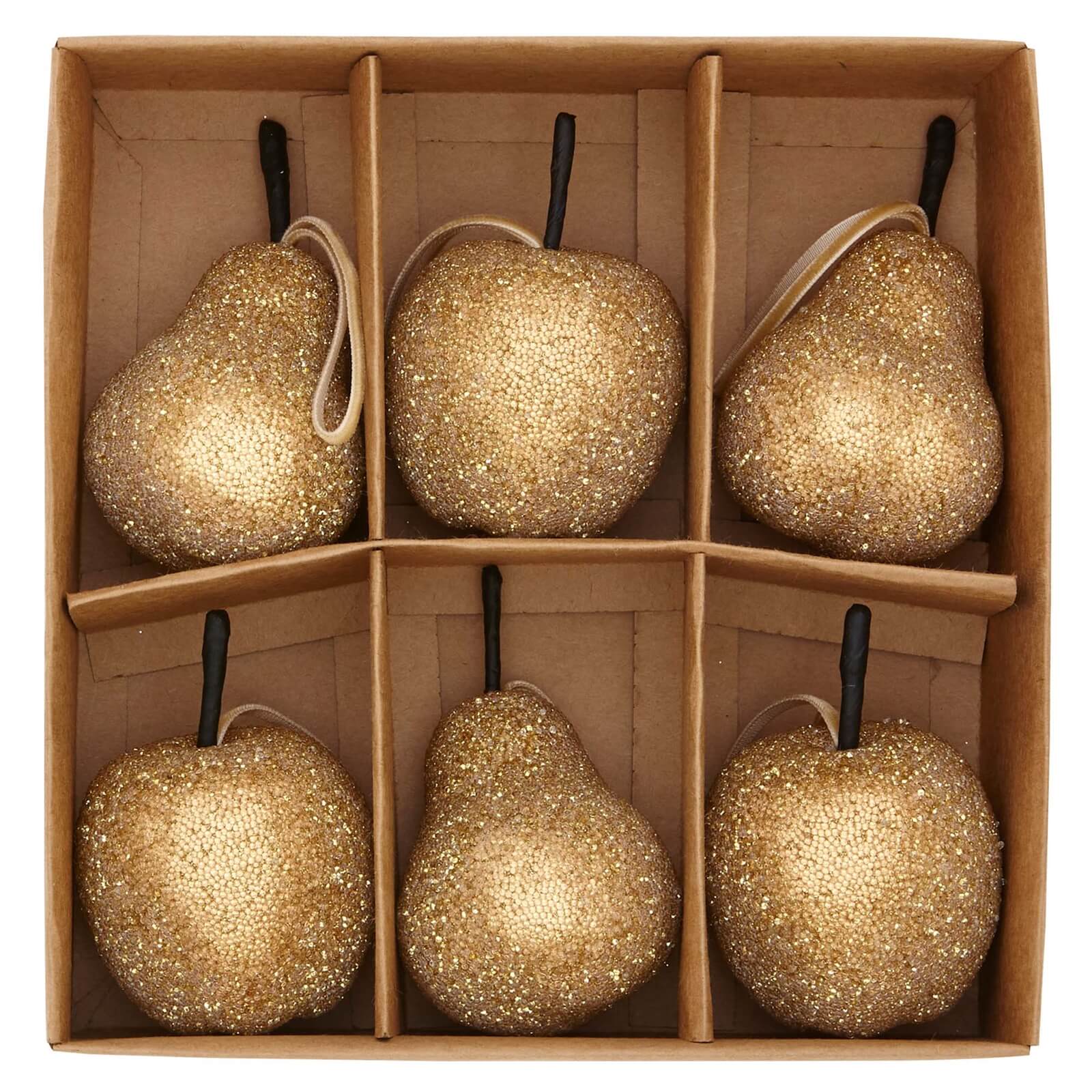 Pack of 6 Gold Beaded Pears & Apples Tree Decorations