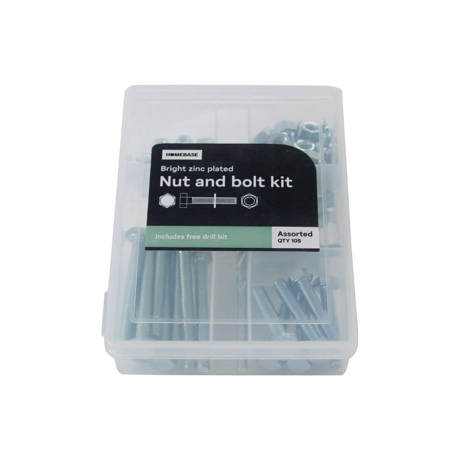 Nut and Bolt Kit With Drill Bit - Assorted - 105 Pack