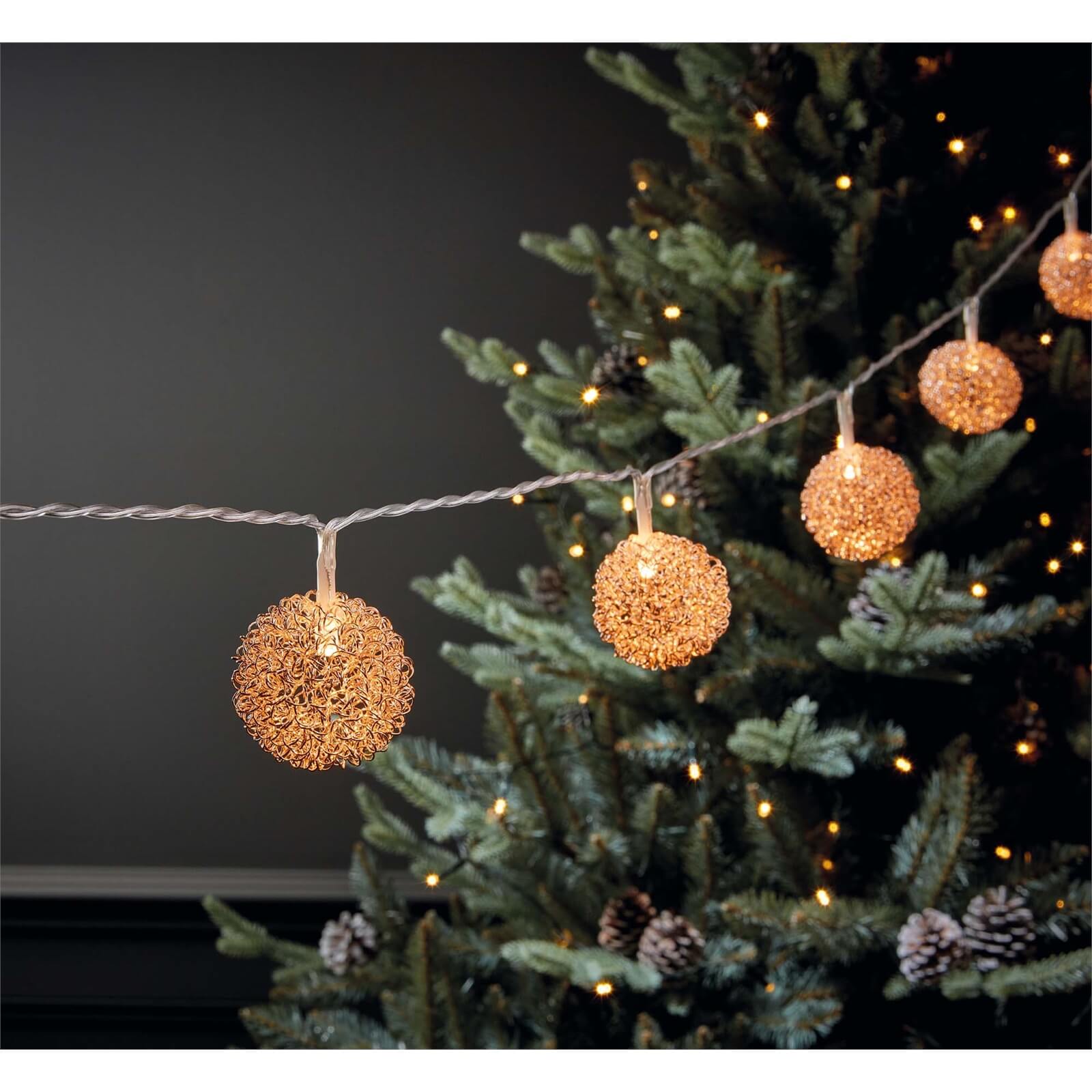15 Champagne Wire Ball String Lights (Battery Operated)