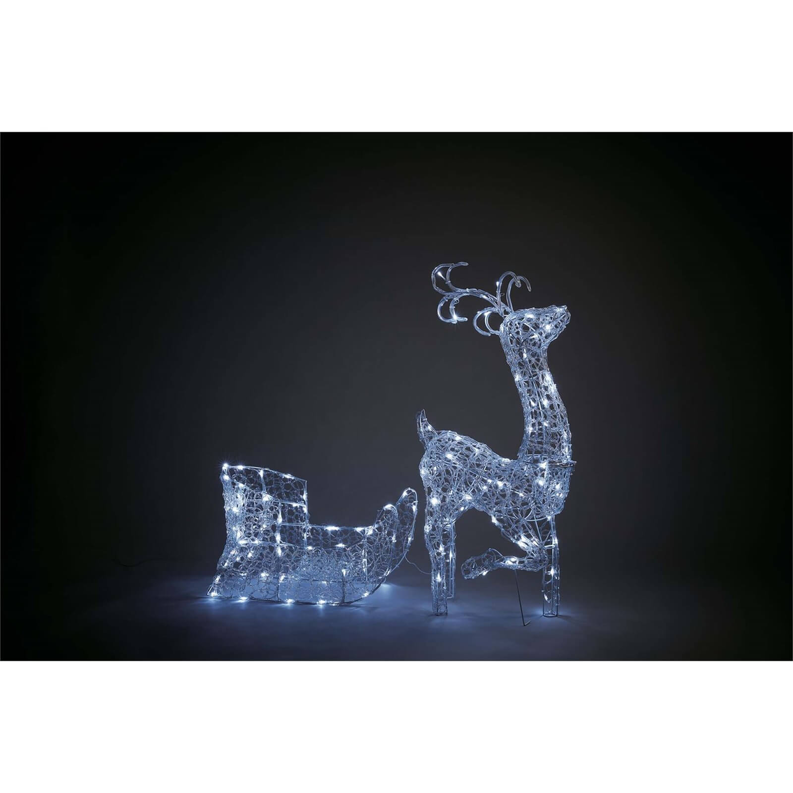 Spun Acrylic LED Silhouette Reindeer and Sleigh Silhouette