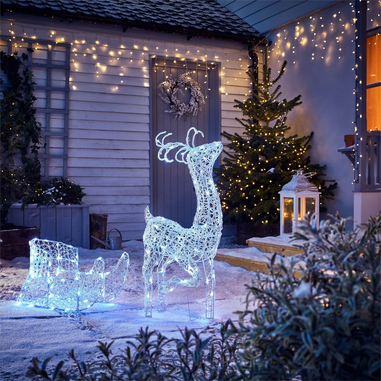 Spun Acrylic LED Silhouette Reindeer and Sleigh Silhouette