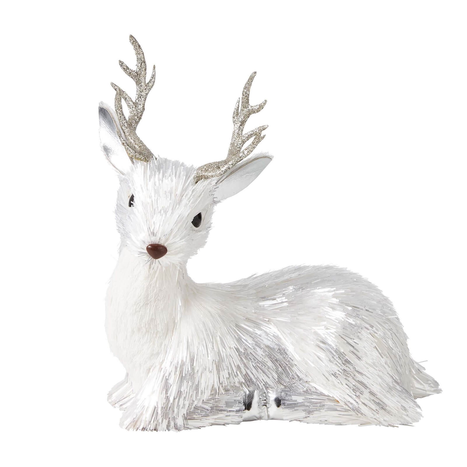 Silver White Foil Sitting Reindeer