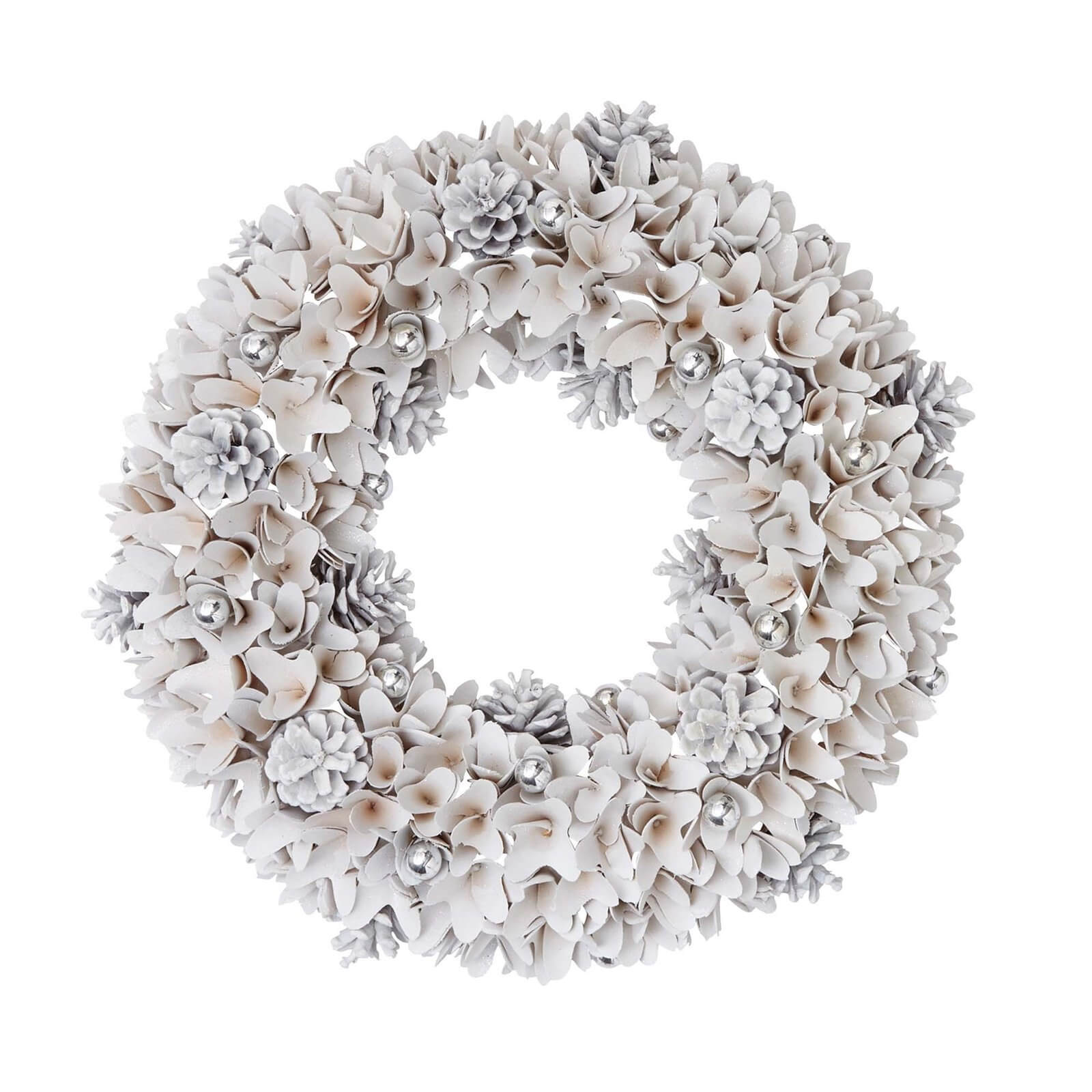 Wooden Natural Wreath Silver Baubles 50cm