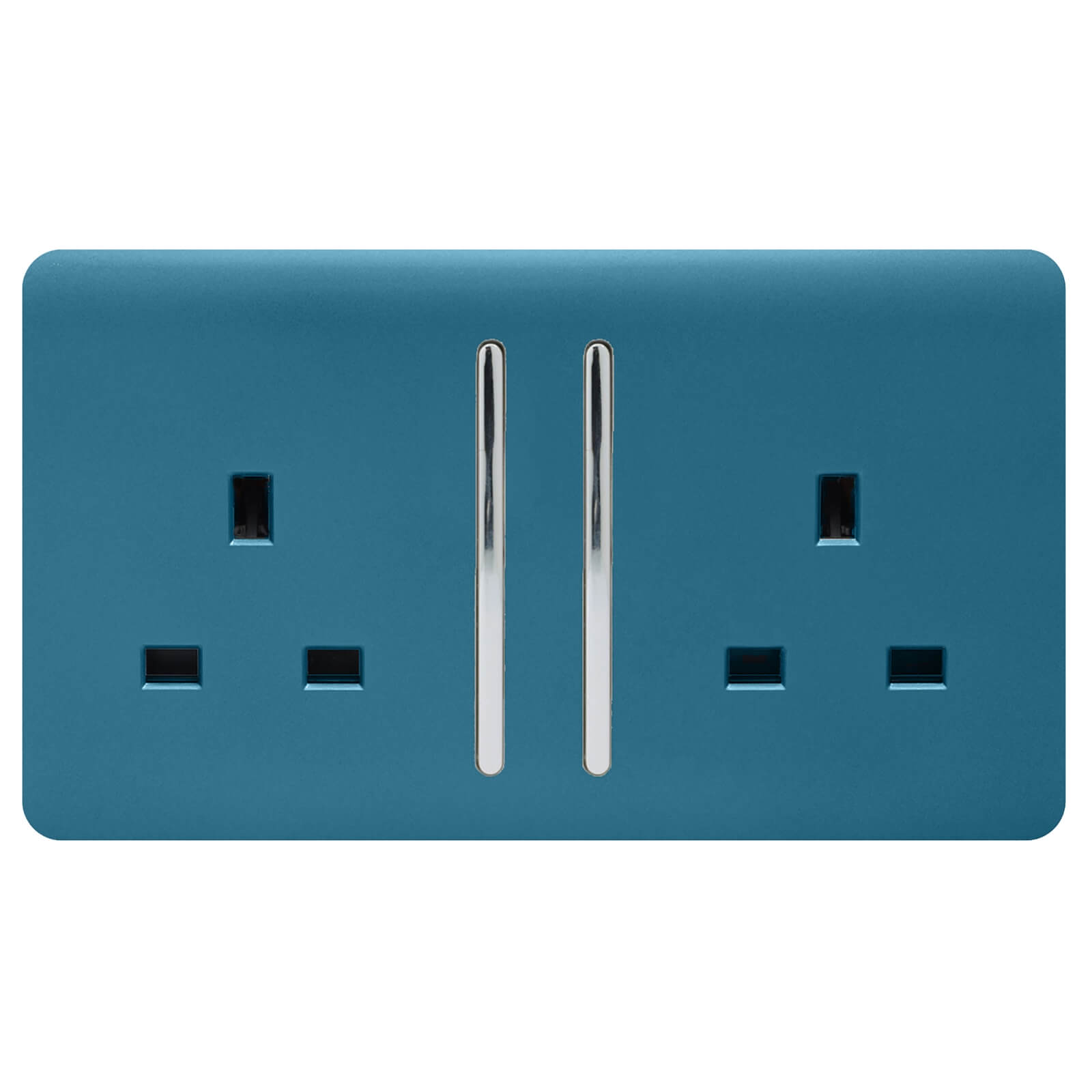 Trendi Switch 2 Gang 13Amp Long Switched Socket in Ocean Blue