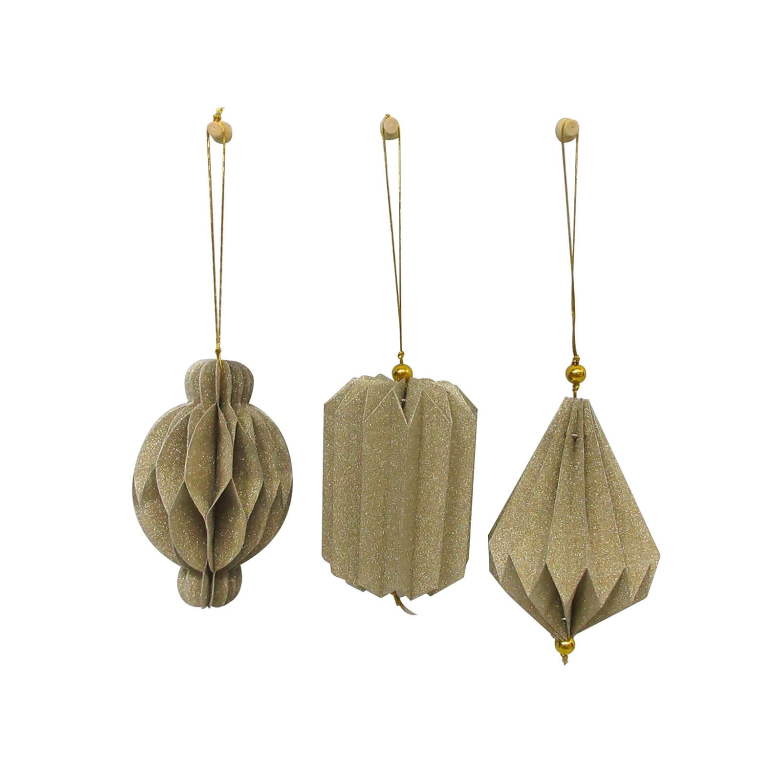 Pack of 3 Gold Concertina Tree Decorations - Large