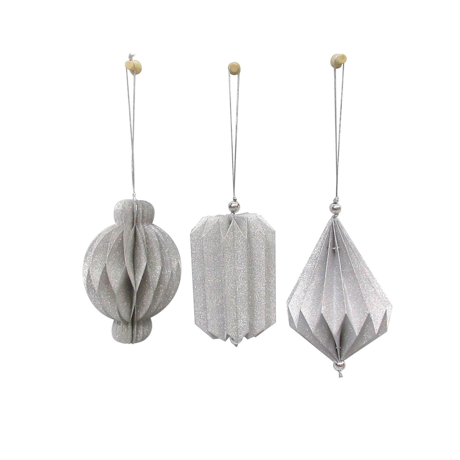 Pack of 3 Silver Concertina Tree Decorations - Large