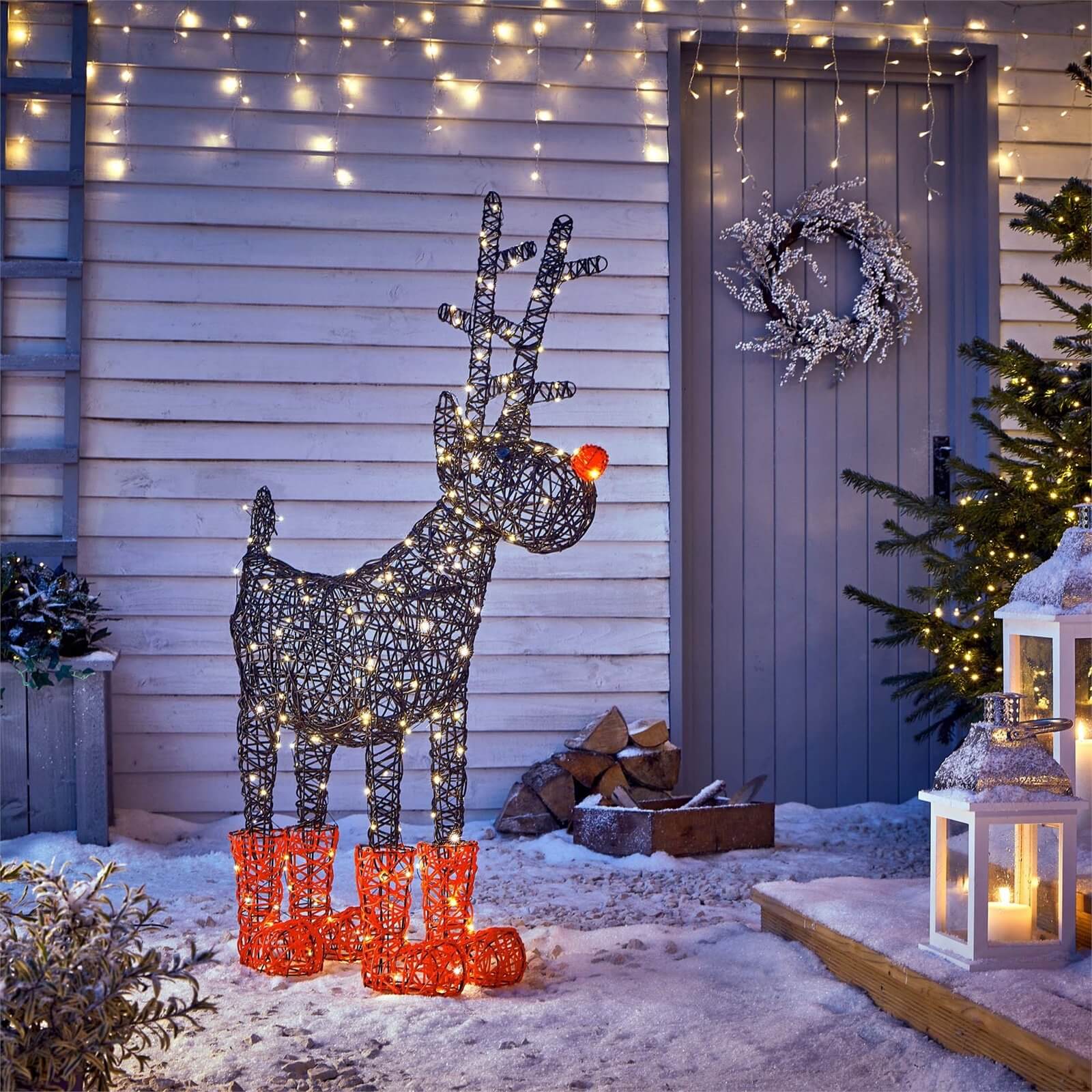 Rattan Effect LED Rudolph Warm White 3D Outdoor Christmas Light Decoration - 122cm