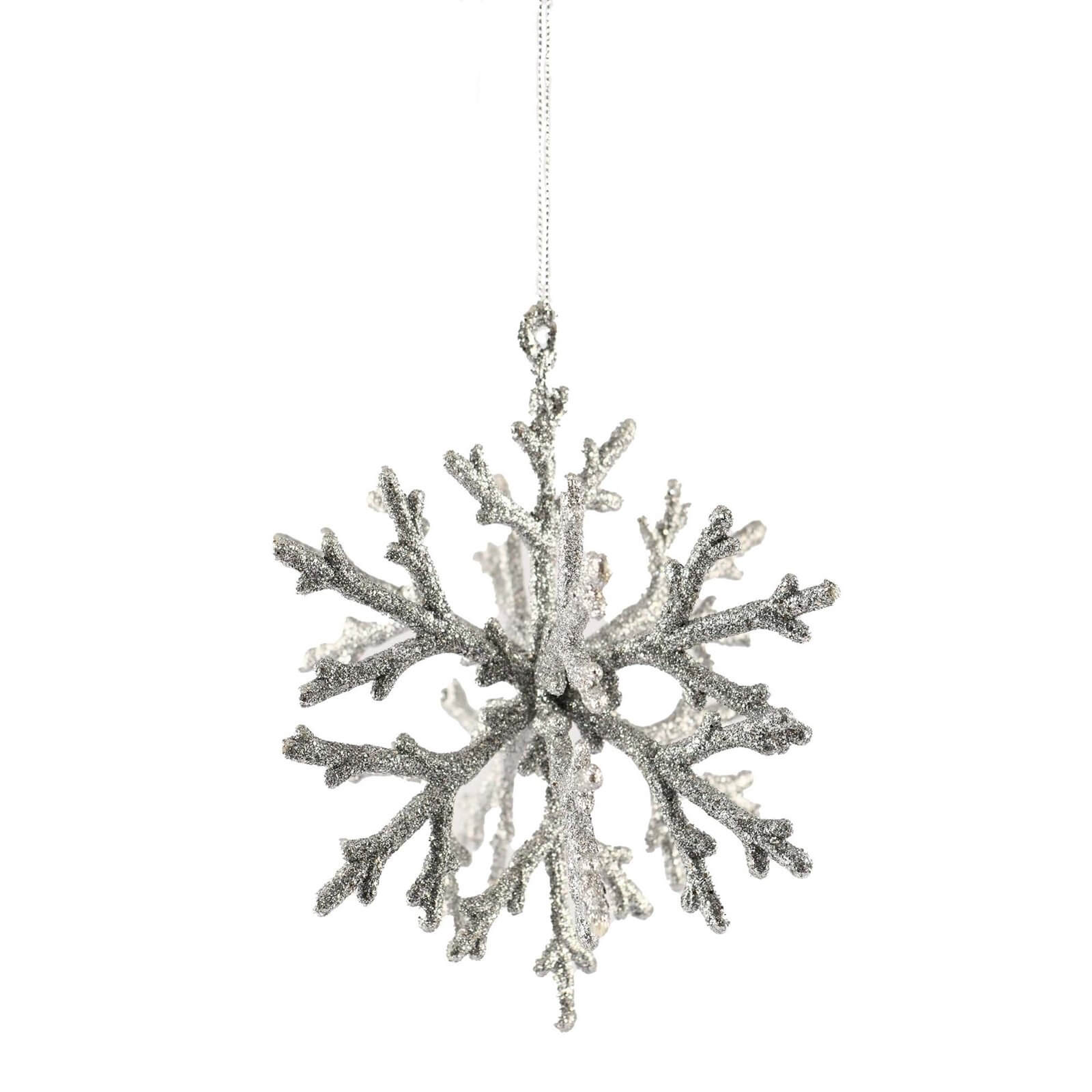 Silver Glitter 3D Snowflake Hanging Tree Decoration
