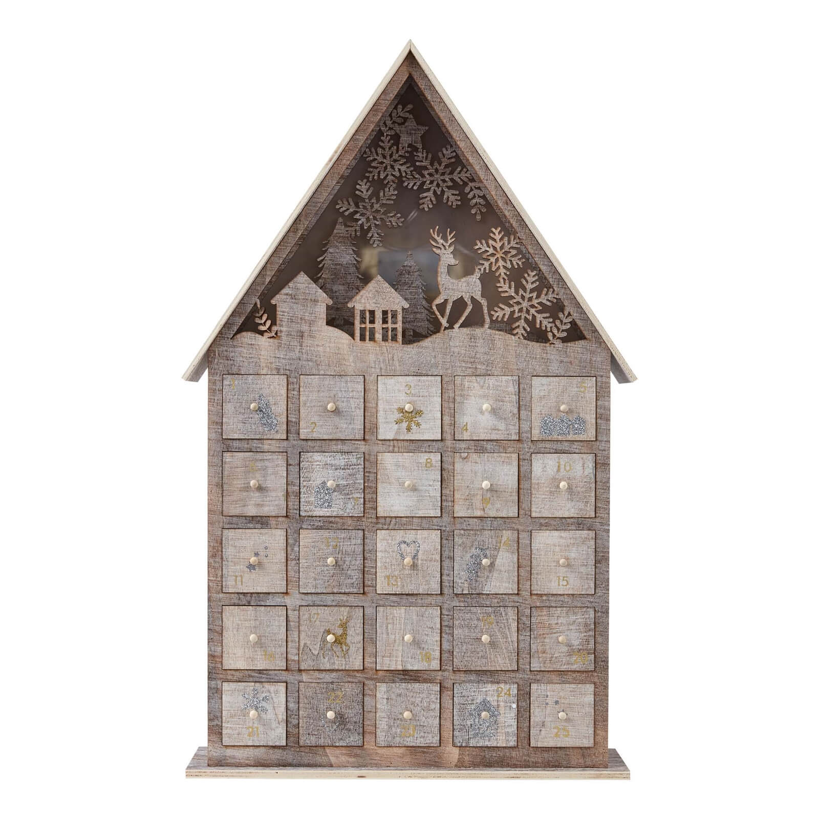 Wooden Light Up Christmas Advent Calendar House (Battery Operated)
