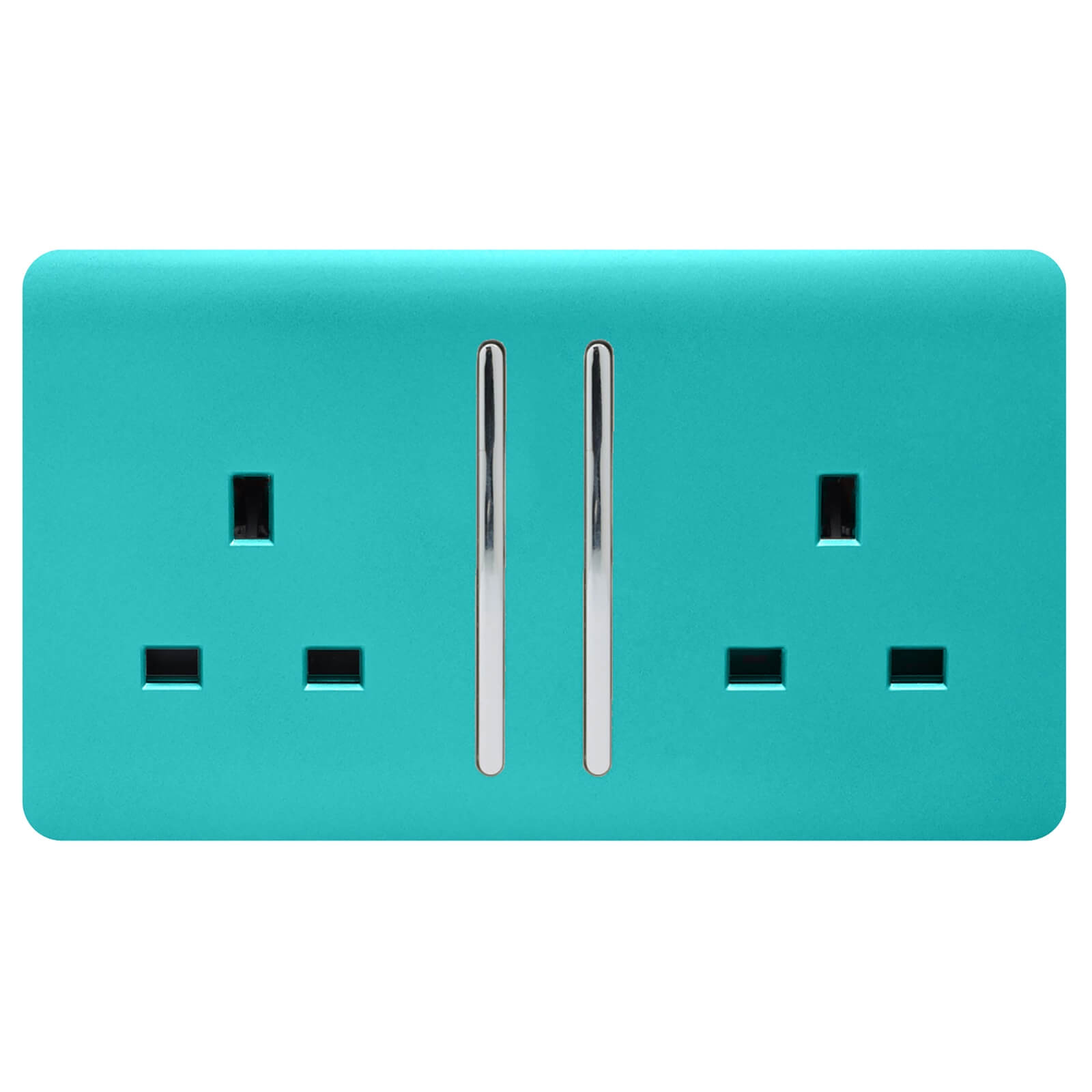 Trendi Switch 2 Gang 13Amp Long Switched Socket in Bright Teal